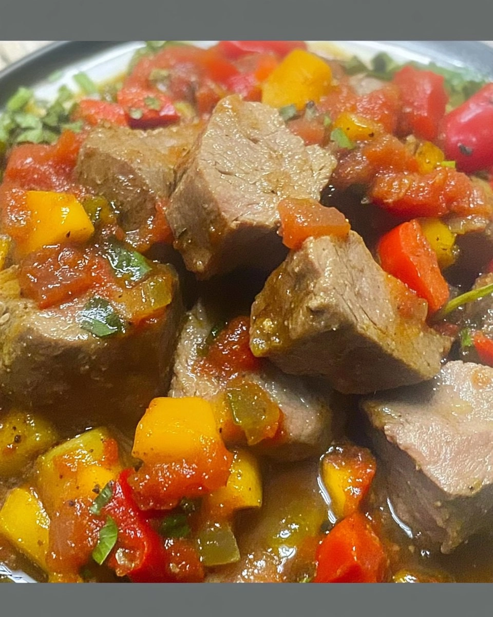 Carne suína com vinagrete de pimentões