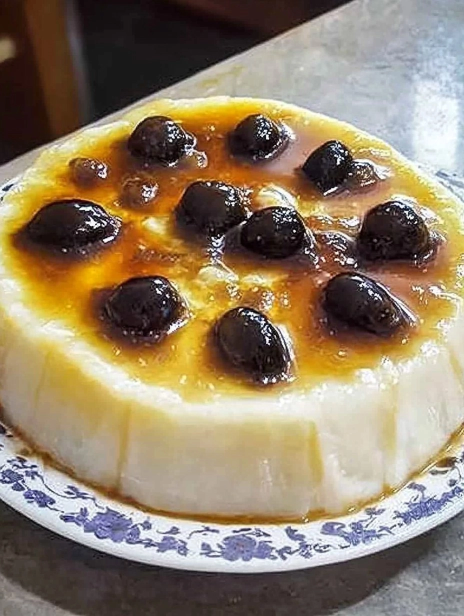 Manjar de coco com calda de ameixa