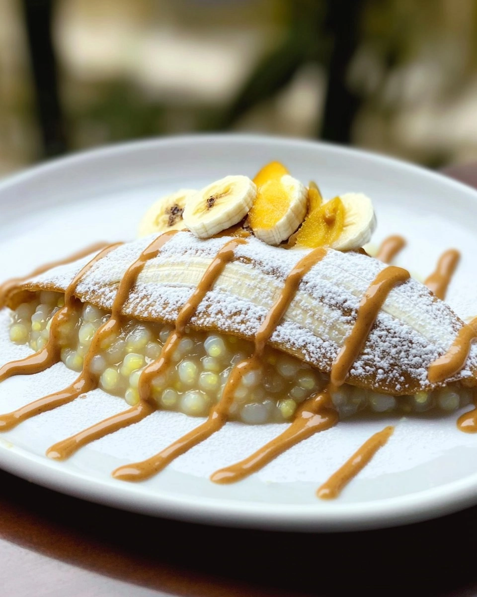 Tapioca doce com pasta de amendoim e banana