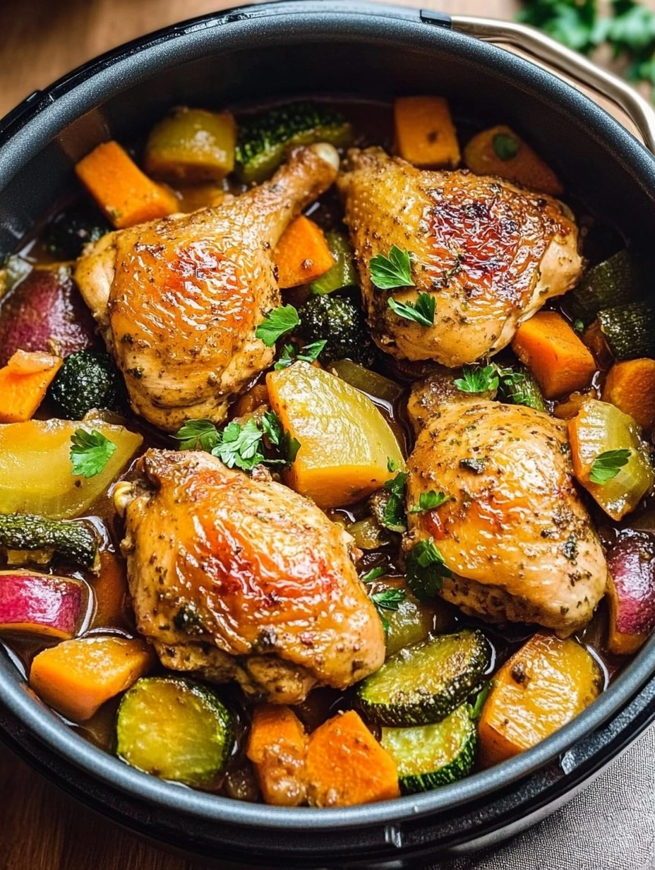 Frango Cozido Com Legumes Na Panela De Pressão Bem Temperado E Suculento